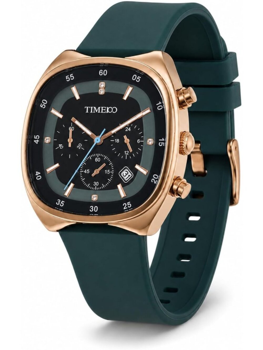 Men's Green Square Multifunction Silicone Strap Quartz Analog Date Wrist Watch